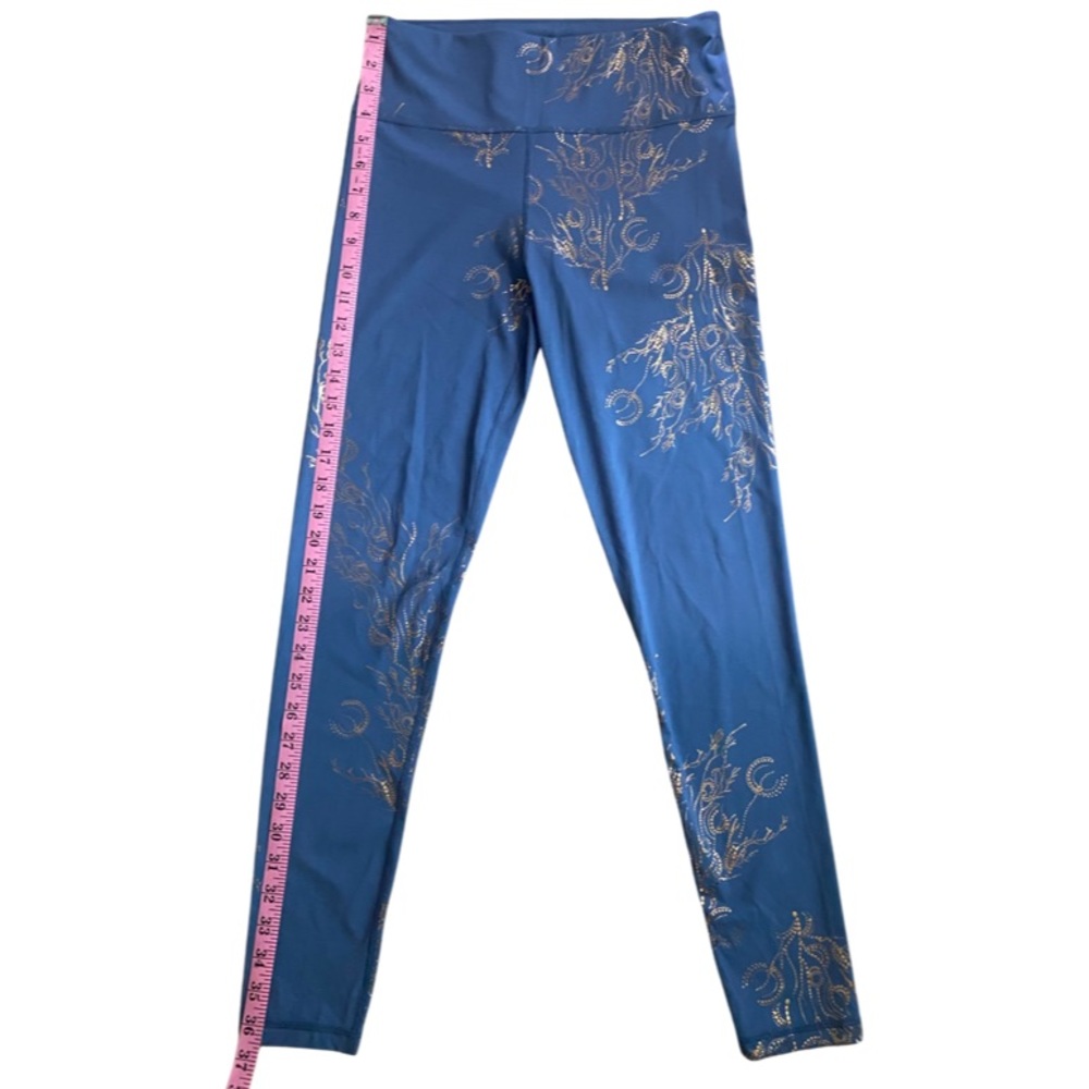 Sweaty Betty Goddess leggings in Crown Blue Bronze Foil Print